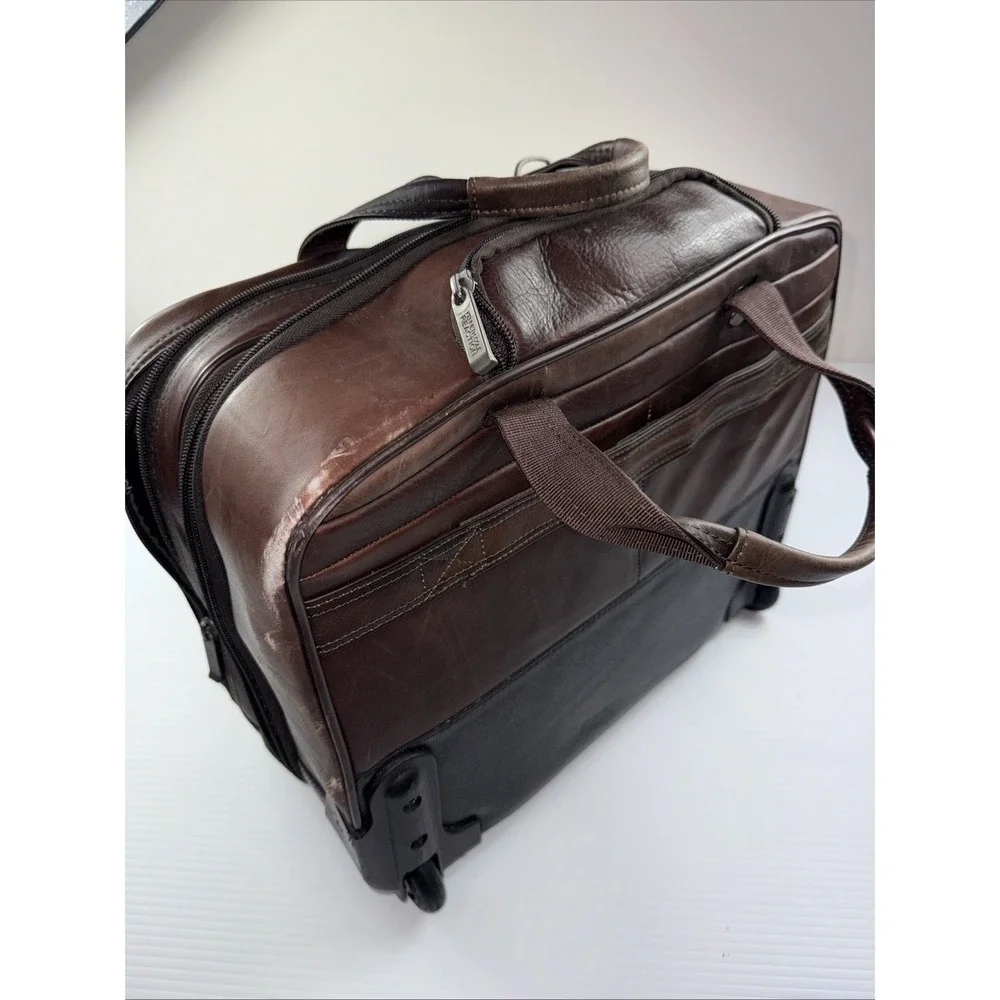 Kenneth Cole Reaction Leather‎ Rolling Briefcase Brown Zippered Laptop